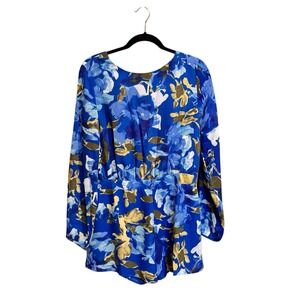 Lulus Sweetest Song Blue Floral Backless Long Sleeve Romper NWT Size‎ L